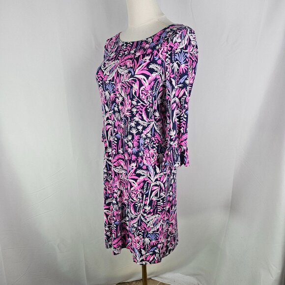 EUC Lilly Pulitzer Sophie Ruffle Dress Bright Navy Swing Of Things 3/4 Sleeve XS - Picture 3 of 13